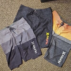 Hurley Men's Black, Gray, and Orange Board Shorts Trio